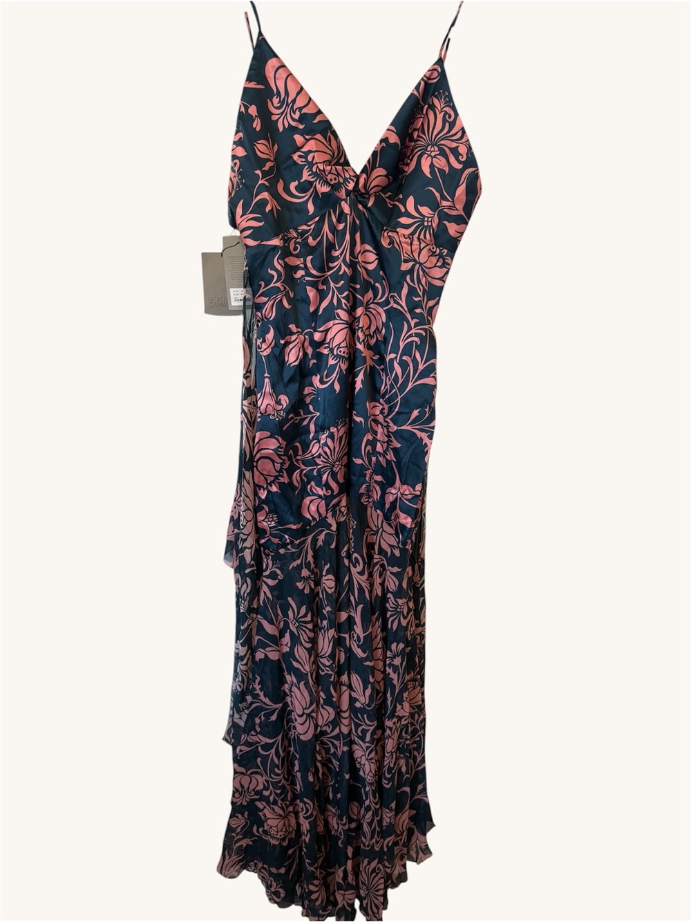Navy Floral Slip Maxi Dress with Pink Print